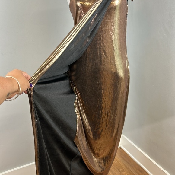 Unique Vintage Bronze One-Shoulder Dress - Picture 9 of 12